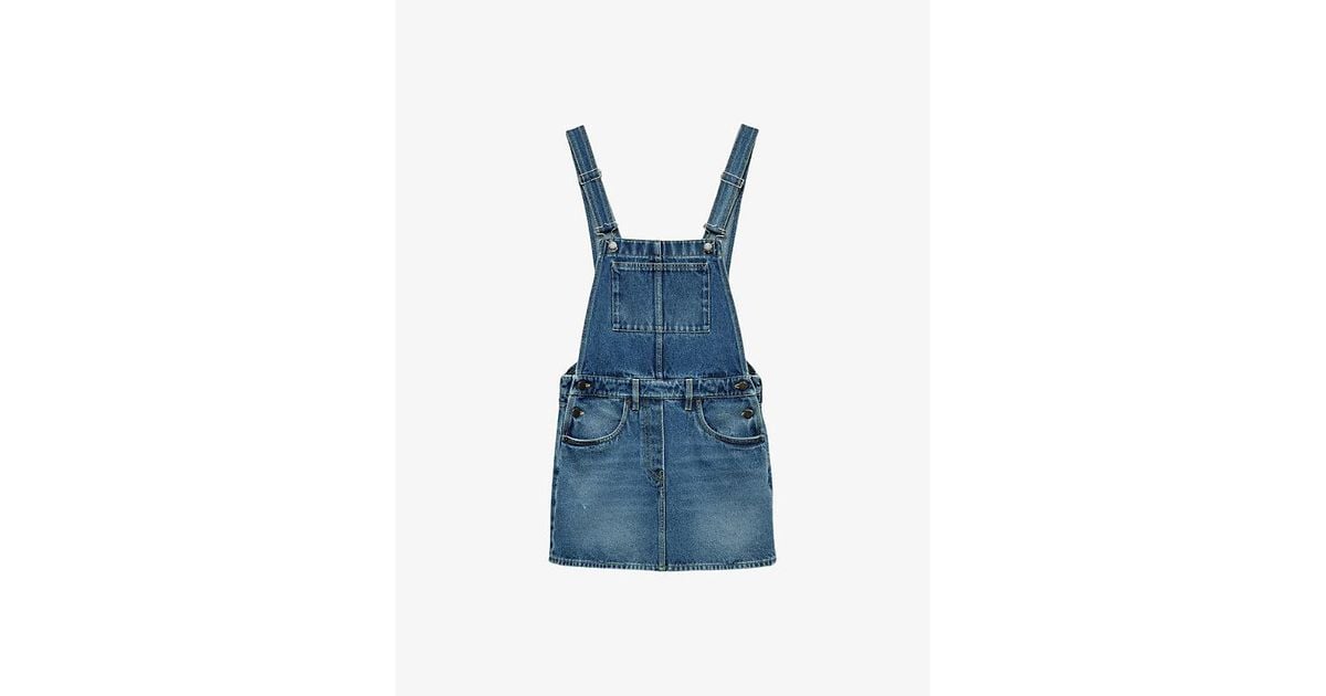 Prada Bib Overall Denim Mini Dress in Blue | Lyst