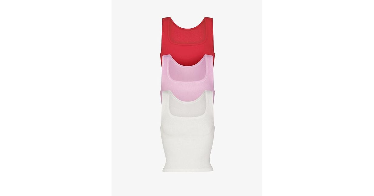Skims Ribbed Stretch-cotton Tank Top Pack Of Three X in Red