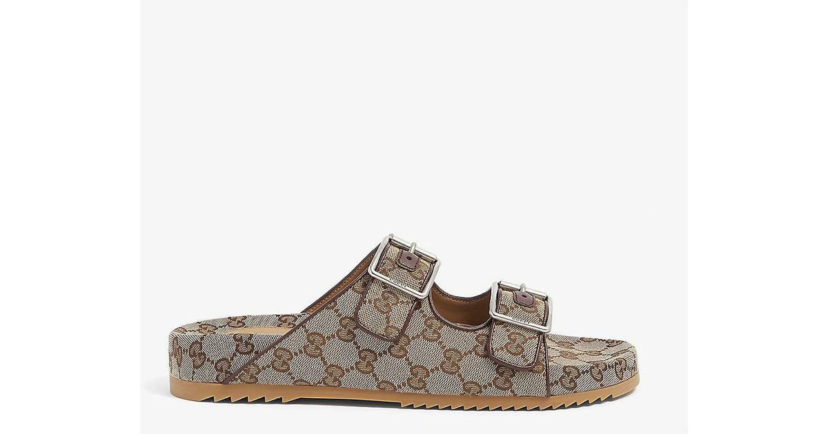 Gucci Womens Beige/brown Sideline GG-print Canvas Sandals 9 - Lyst