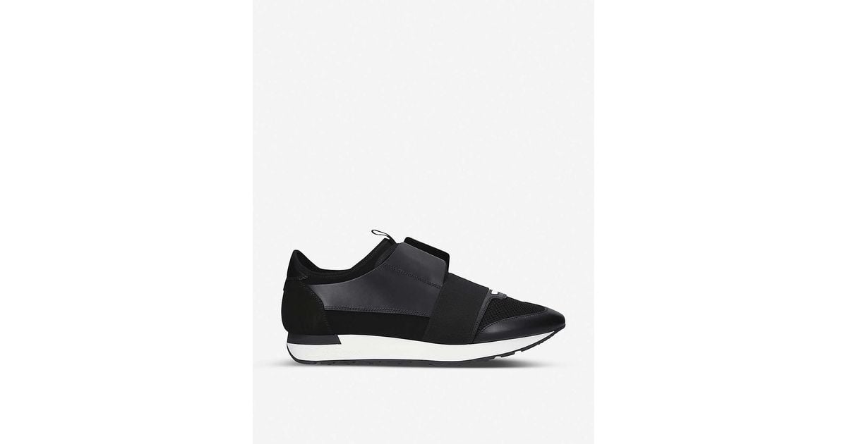 balenciaga race runners leather and mesh trainers