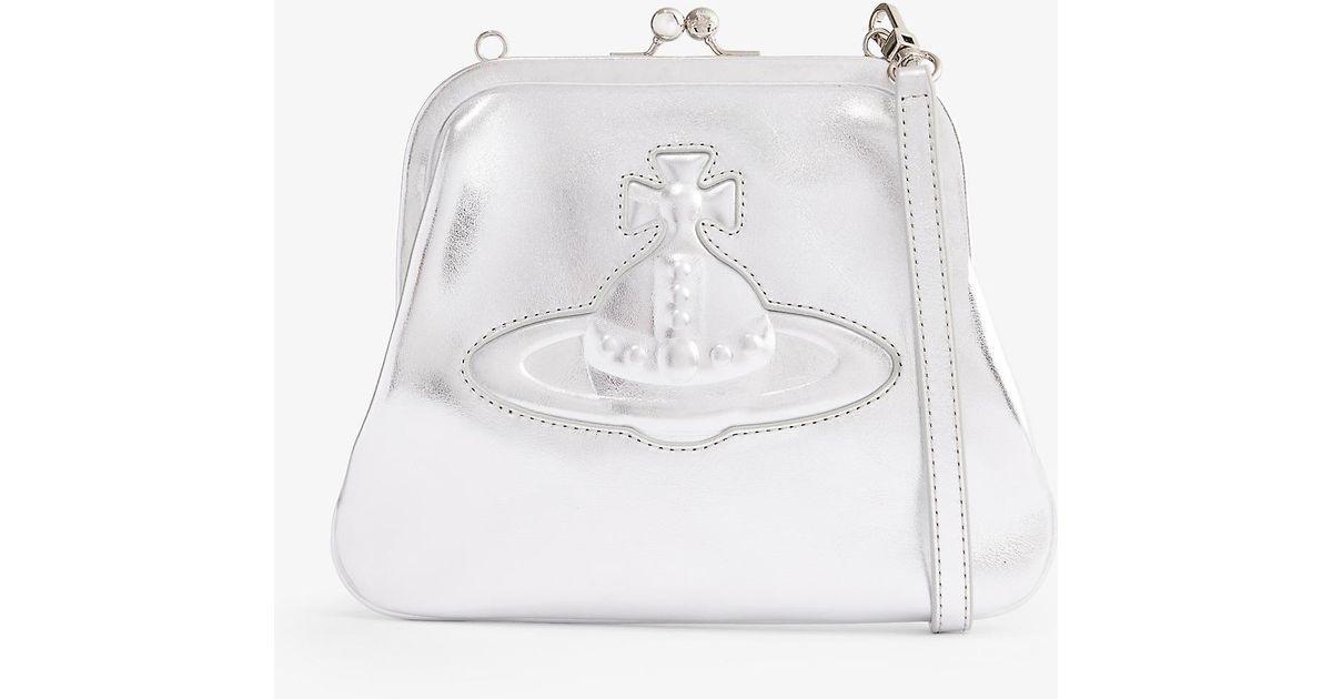 Vivienne Westwood Vivienne's Logoembossed Leather Clutch Bag in Silver