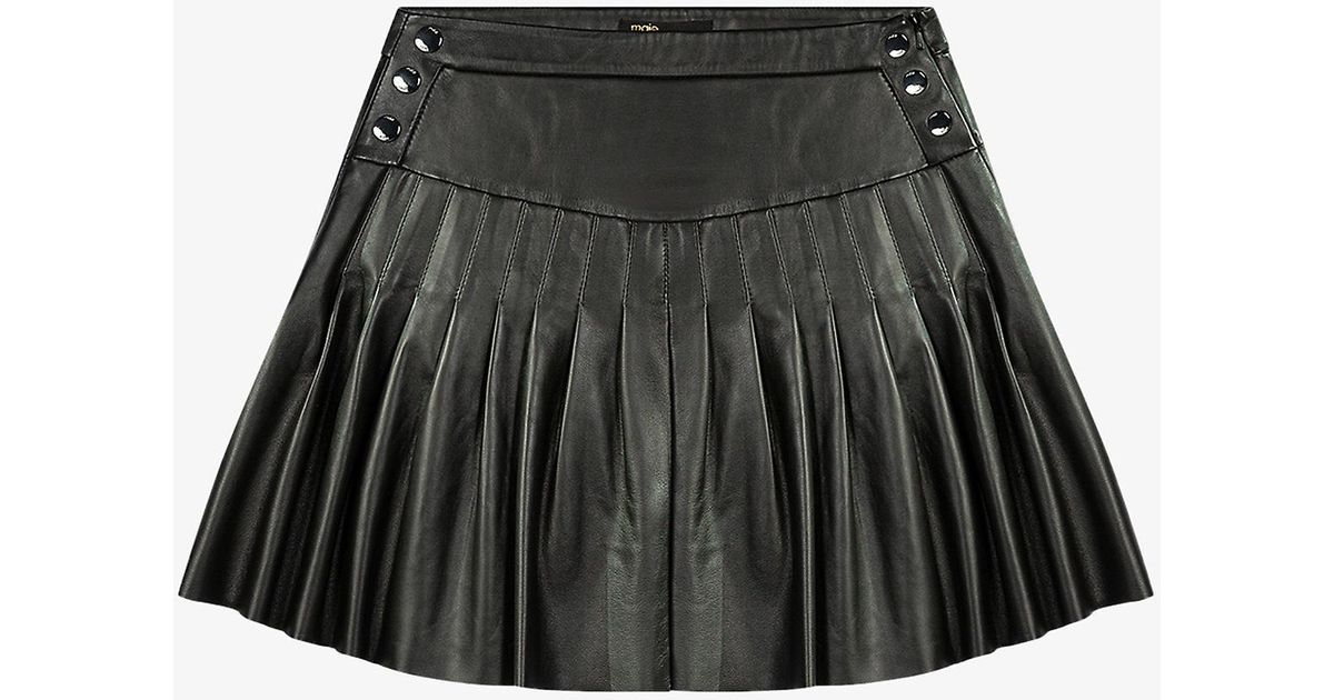 Maje Junia Pleated Leather Mini Skirt in Black | Lyst