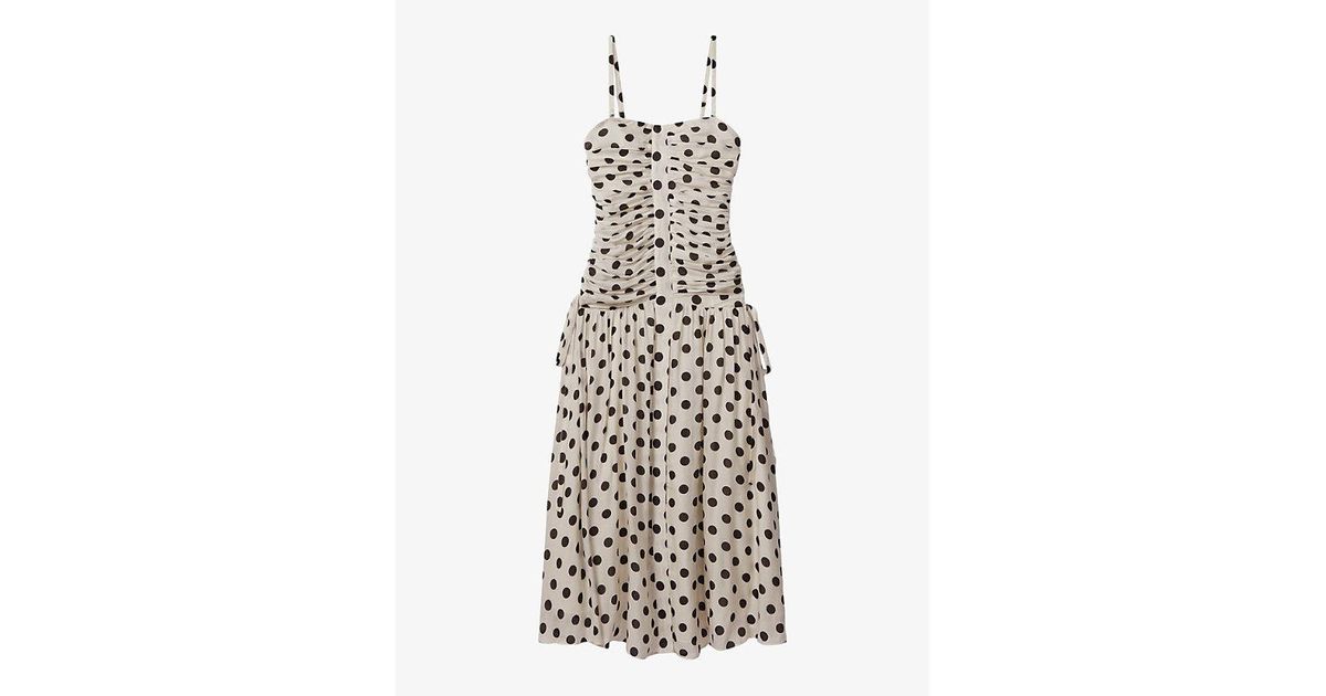 chinese dress ladies The Navy V Neck Polka Dot Lace Ruched Maxi Dress main image 0