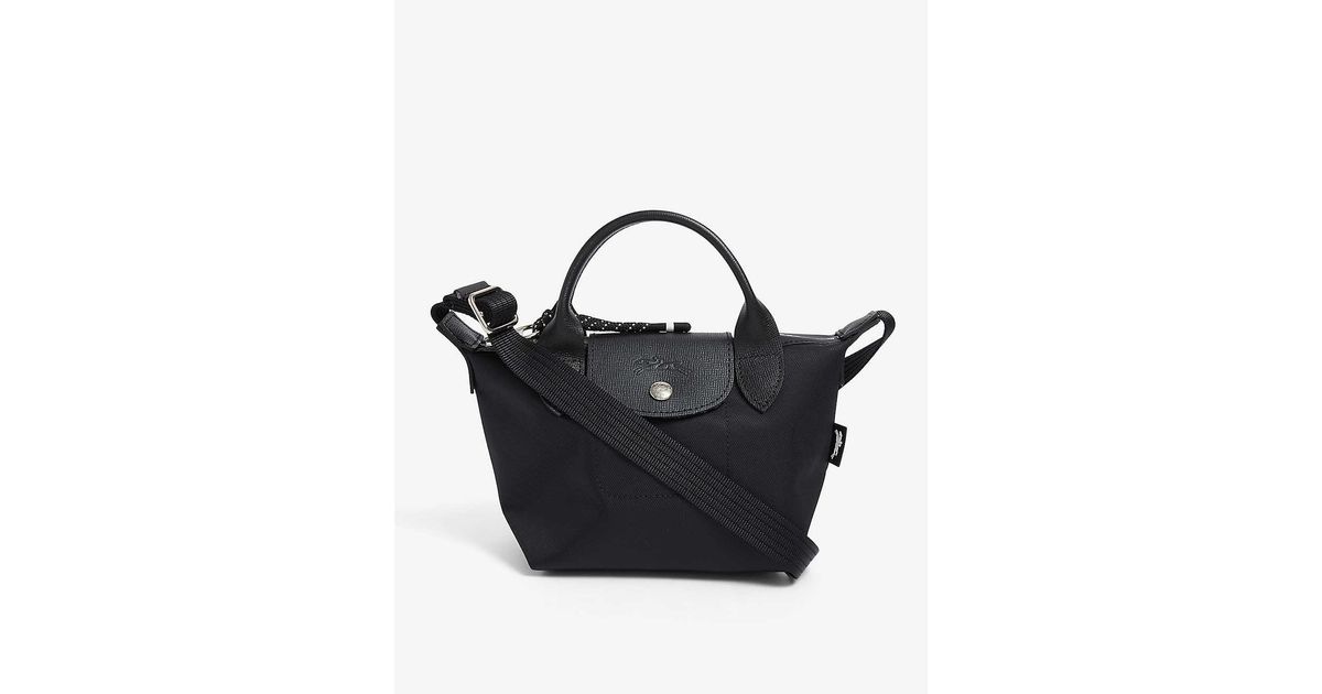 Longchamp Small Le Pliage Leather Crossbody Tote Black