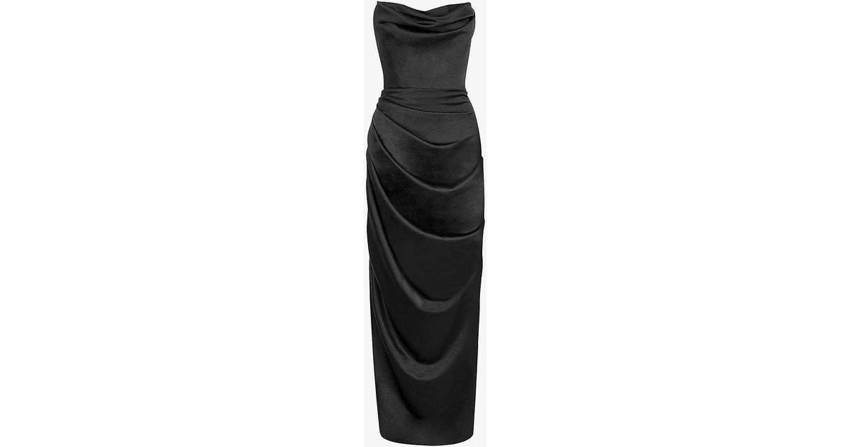 House Of Cb Adrienne Slimfit Satin Maxi Dress in Black Lyst