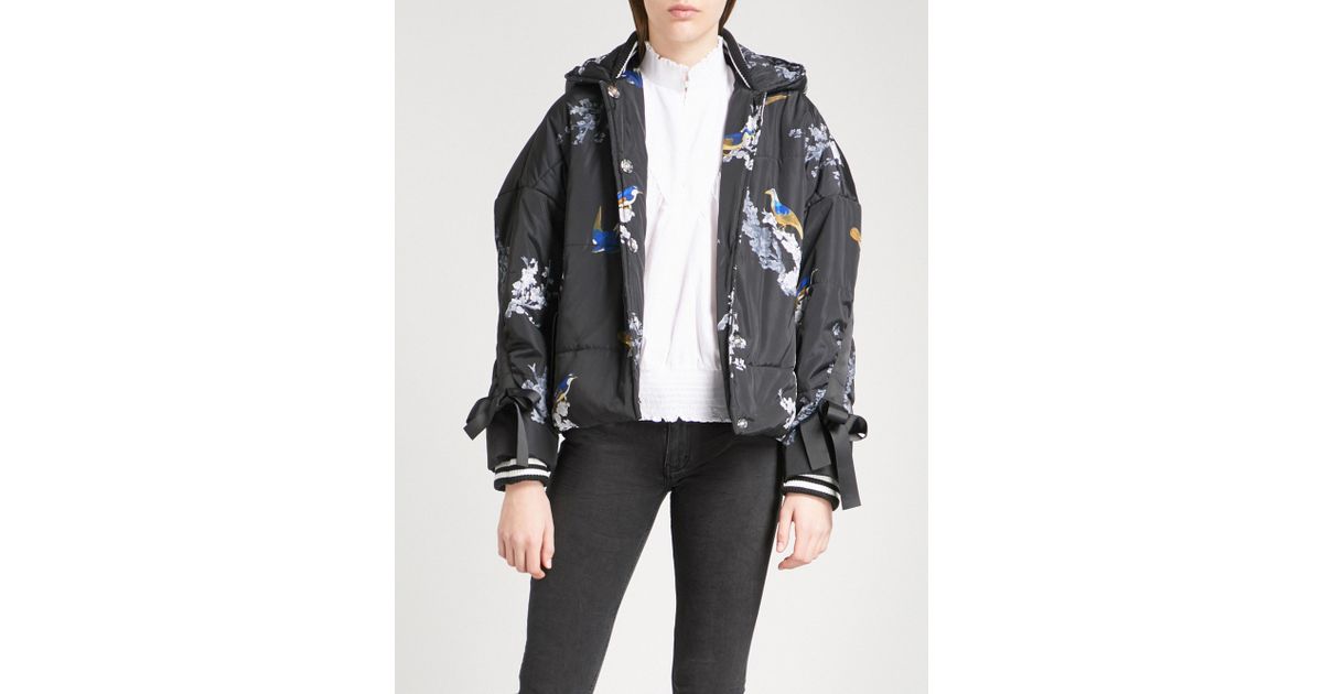 Maje Guela Floral And Bird-print Shell Puffer Jacket in Black | Lyst