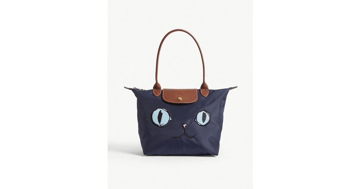 Longchamp Blue Le Pliage Miaou Print Shoulder Bag