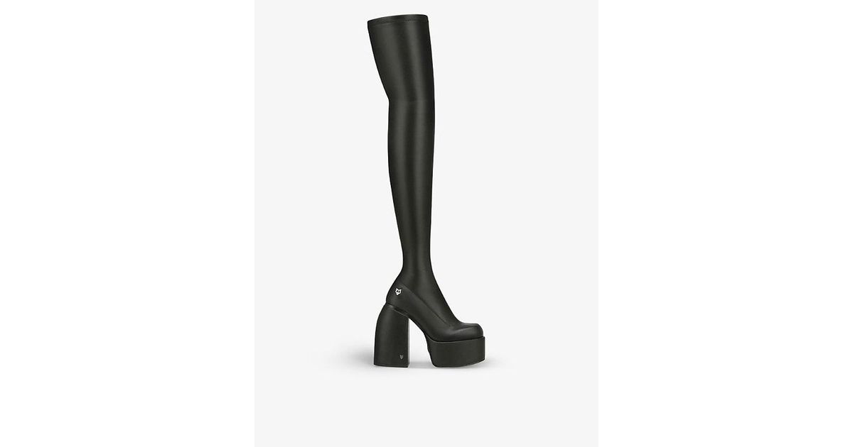 Naked Wolfe Juicy Faux-leather Thigh-high Heeled Boots in Black | Lyst