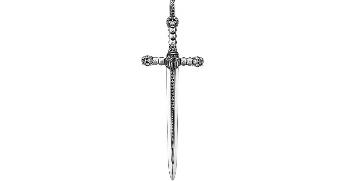 Lyst Thomas Sabo Sword Skull Sterling Silver Pendant In Metallic