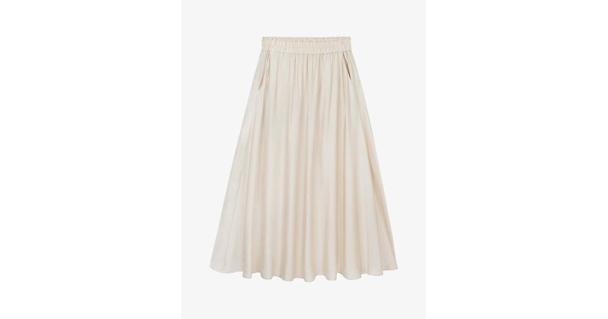 The White Company Pleated Mid-Rise Satin Midi Skirt in White Lyst UK