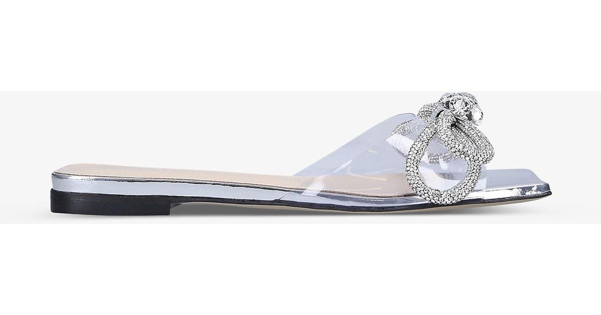 Mach & Mach Leather Double Bow Crystal-embellished Pvc Flats in White ...