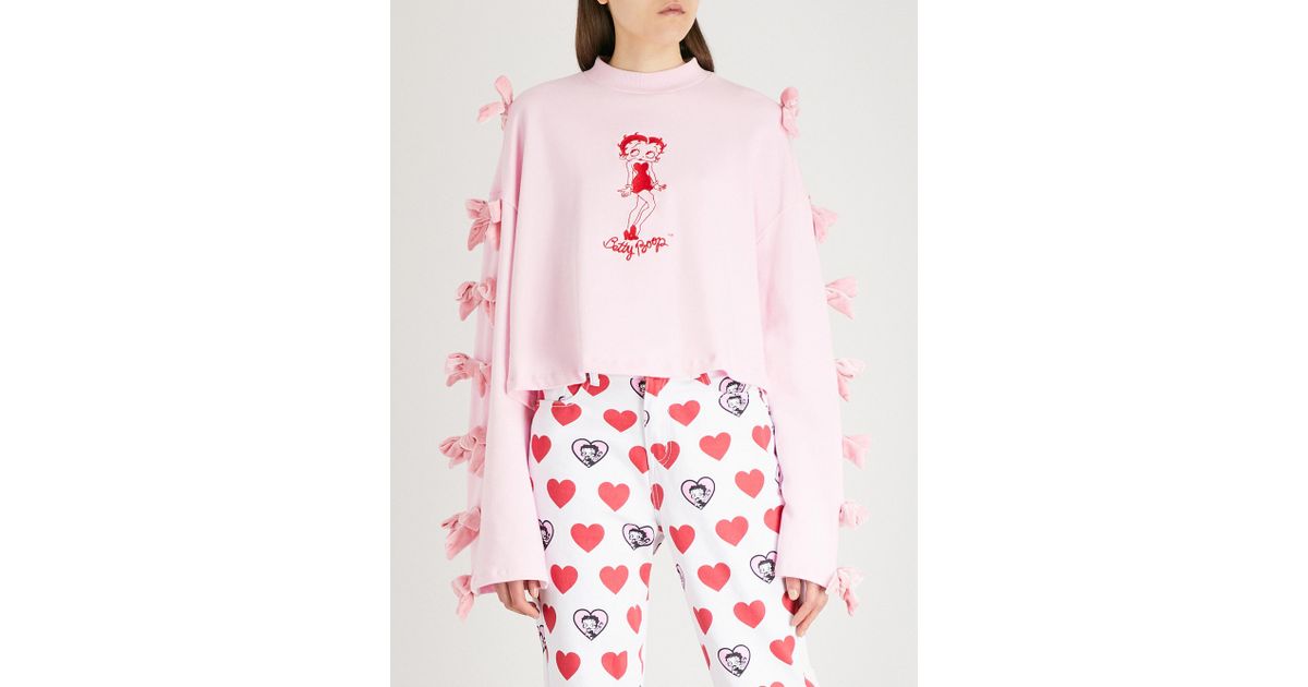 Lazy Oaf X Betty Boop Bow-embellished Cotton-jersey Sweatshirt in Pink