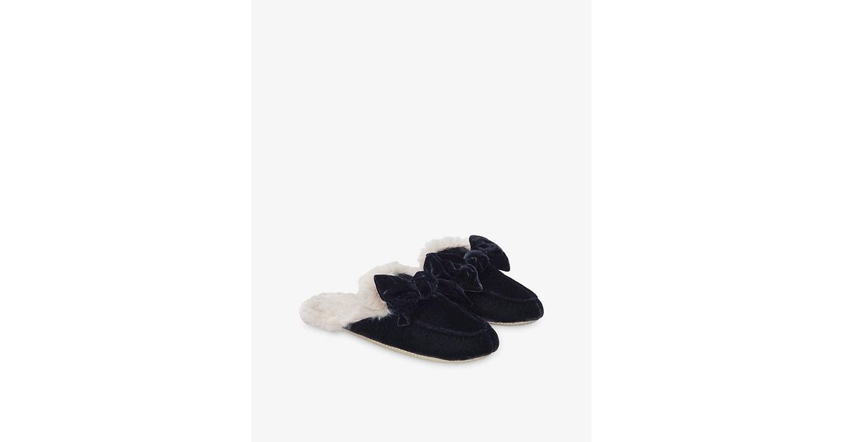 The White Company Velvet Bow Slider Slippers in Blue Lyst