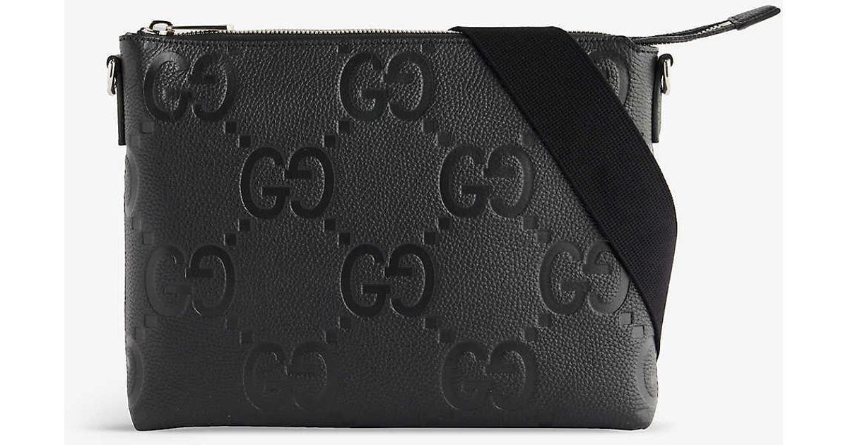 Gucci Logoembossed Leather Crossbody Bag in Black for Men Lyst UK