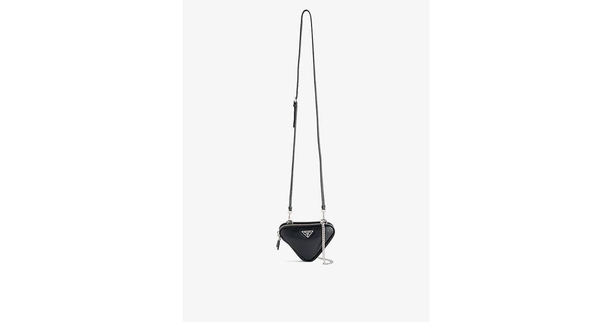 Prada Triangle Mini Leather Pouch Bag in White | Lyst