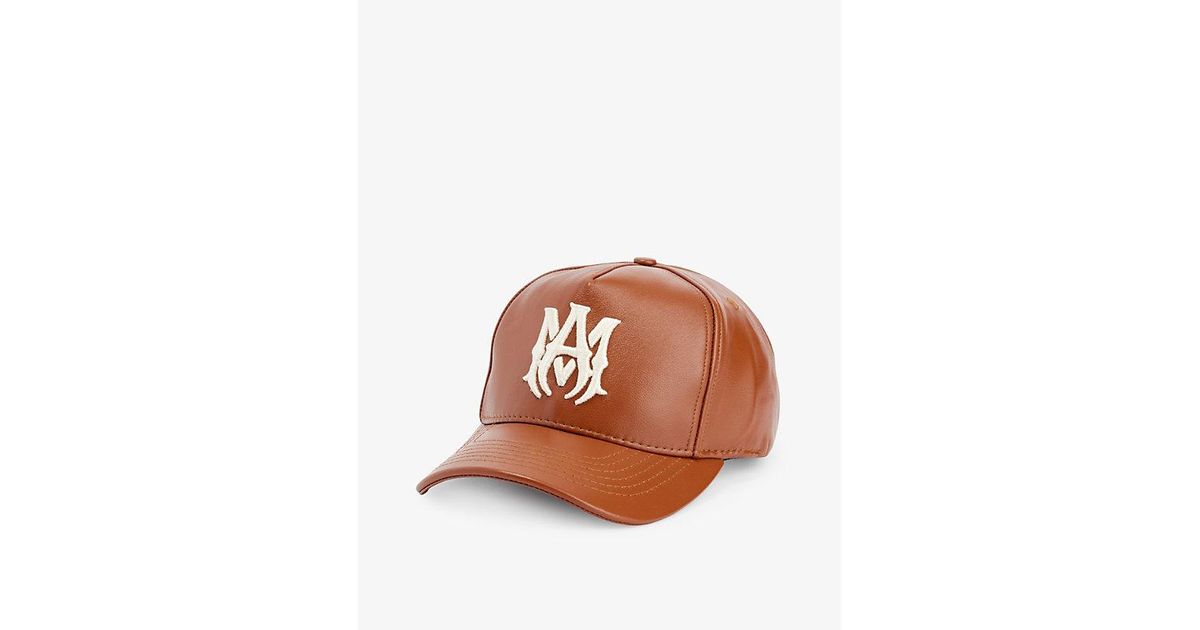 Amiri Branded Five-panel Leather Cap in Brown for Men | Lyst