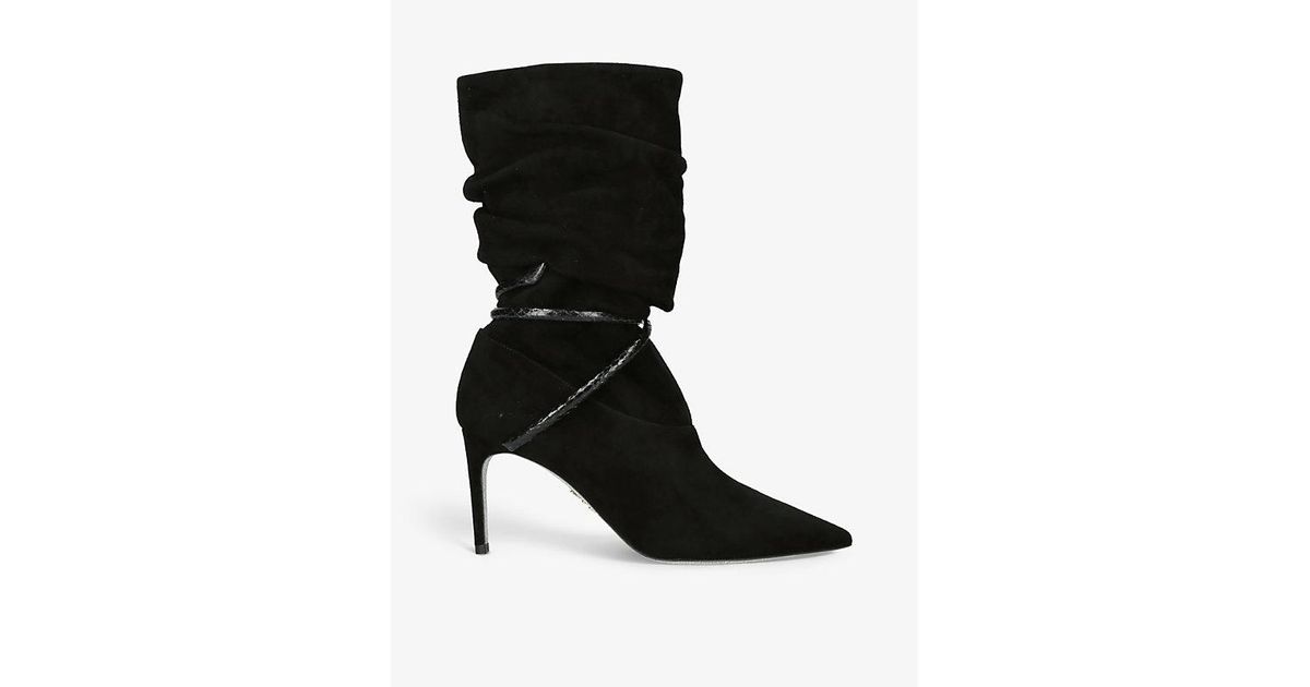 Rene Caovilla Cleo Scrunch Crystal-embellished Suede Heeled Boots in ...