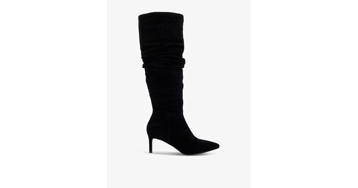 Black Suede Knee High Boots With Heel