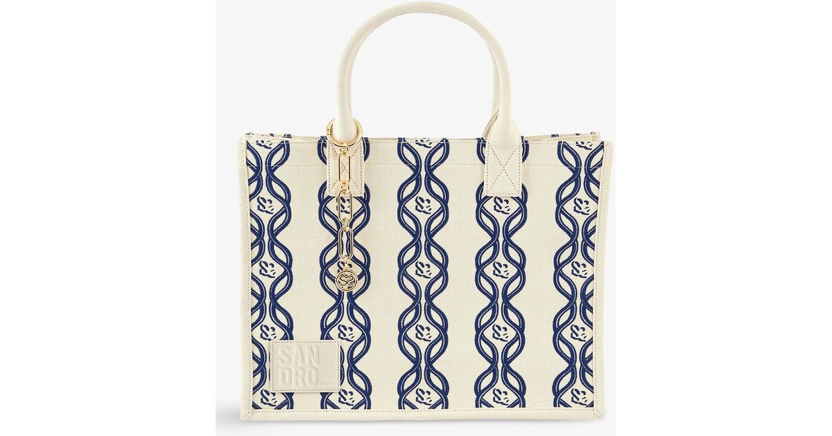 Sandro Kasbah Graphic-print Cotton-blend Tote Bag in Blue | Lyst