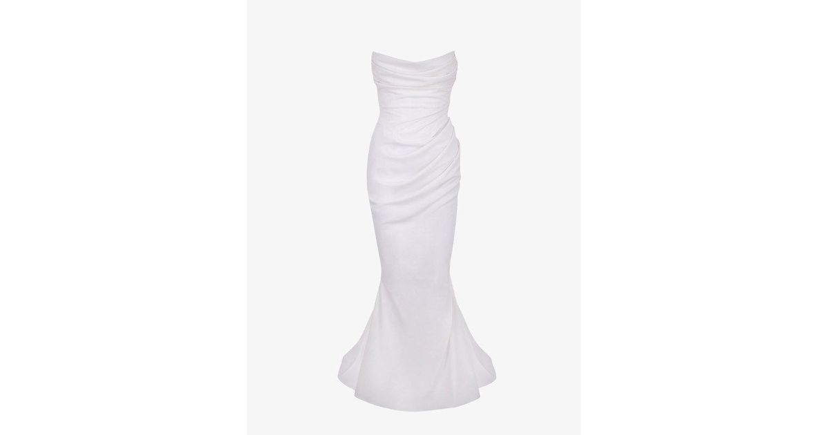 House Of Cb Esmee Flared Satin Wedding Dress in White Lyst