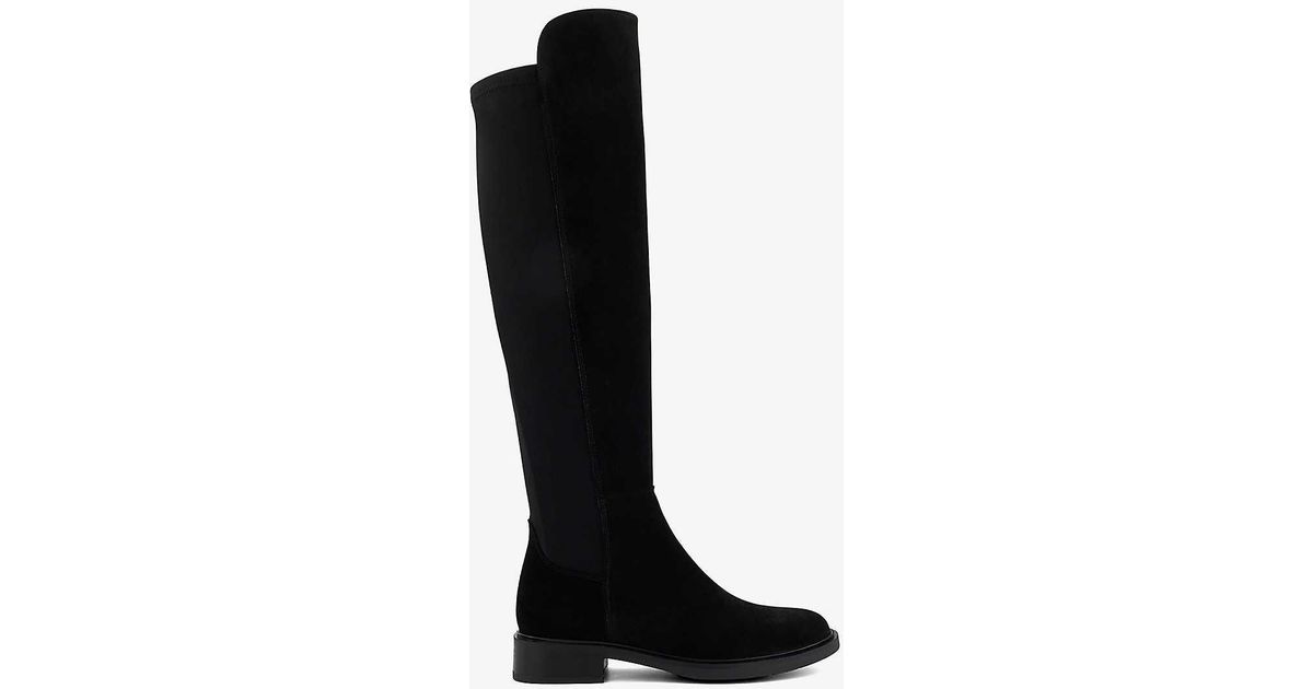 Dune Text Tonal-stitch Suede Heeled Knee-high Boots in Black | Lyst UK