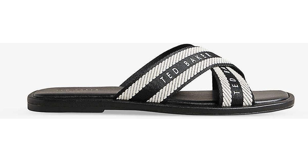 Ted Baker Ashika Logo print Cross strap Woven Sandals in Black Lyst UK