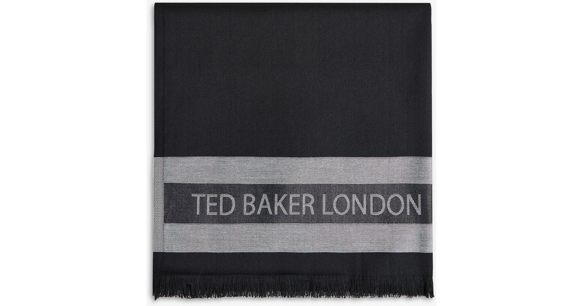Ted Baker Leriya Logo-print Fringed-edge Woven Scarf in Black | Lyst
