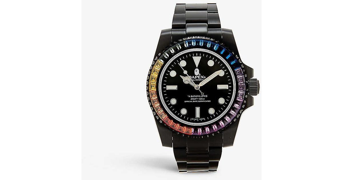 A Bathing Ape Bape Type 1 Bapex Embellished Crystal-dial Stainless