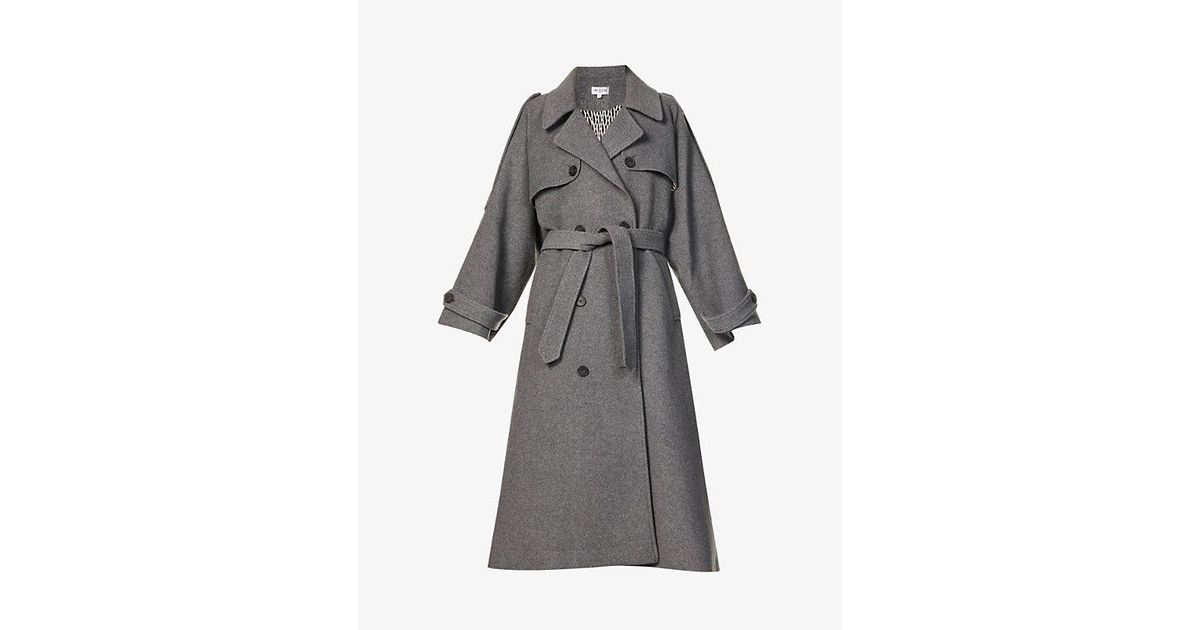 Musier Paris Gia Oversized Wool-blend Trench Coat in Gray | Lyst