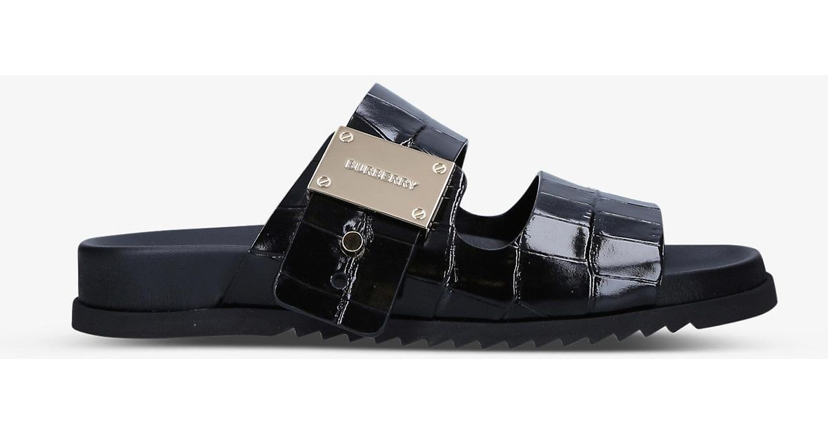 Burberry Olympia Brandembellished Crocembossed Leather Sandals in