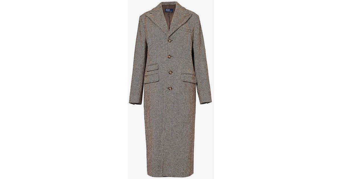 Polo Ralph Lauren Herringbonepattern Wool Coat in Grey Lyst UK