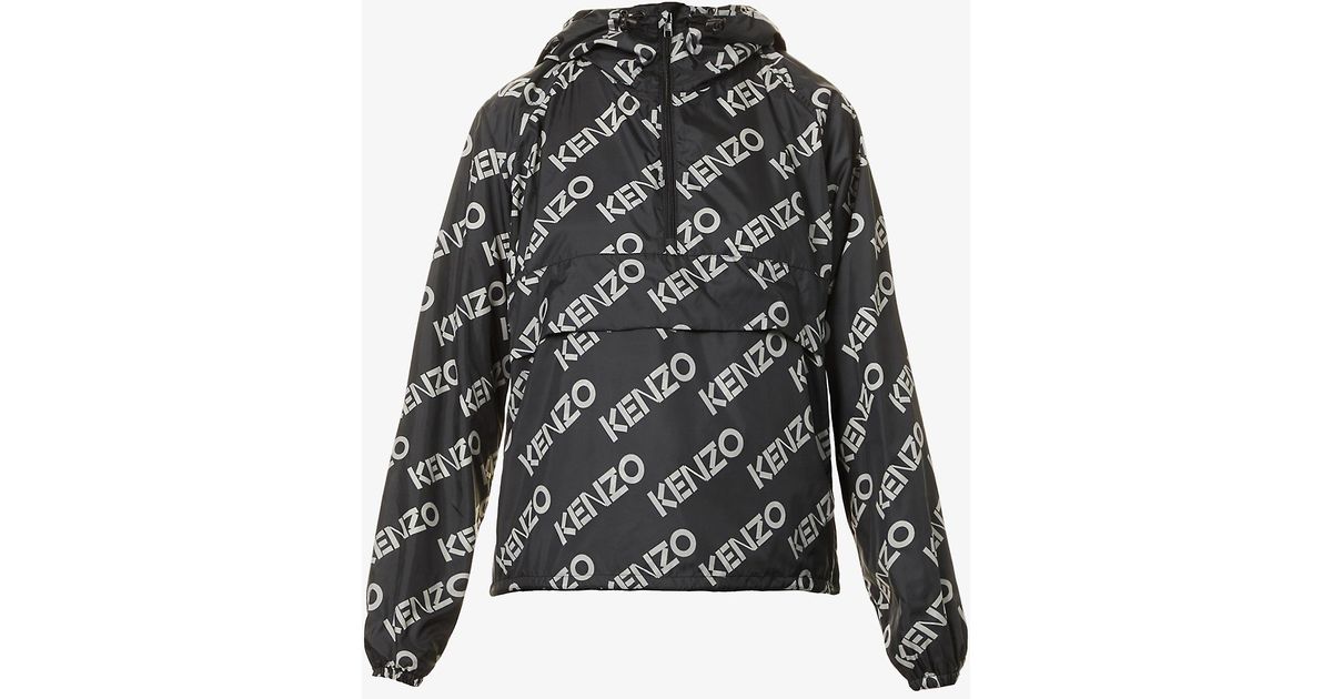 KENZO Synthetic Logo-print Shell Hooded Jacket in Black | Lyst UK
