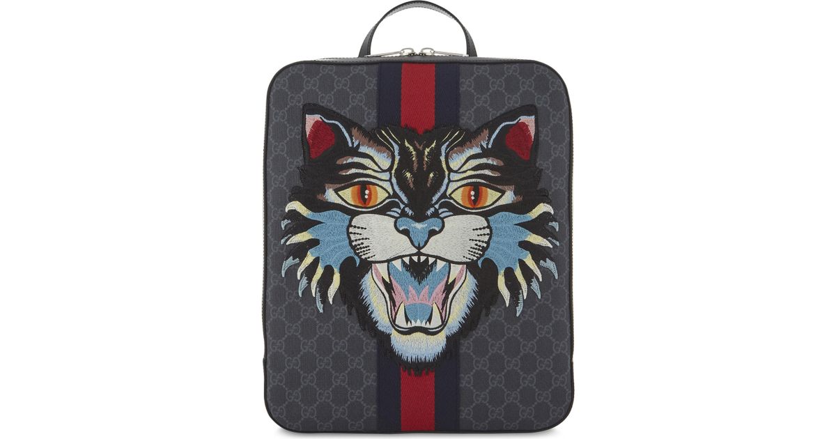 Gucci Canvas Gg Lion Backpack in Black 