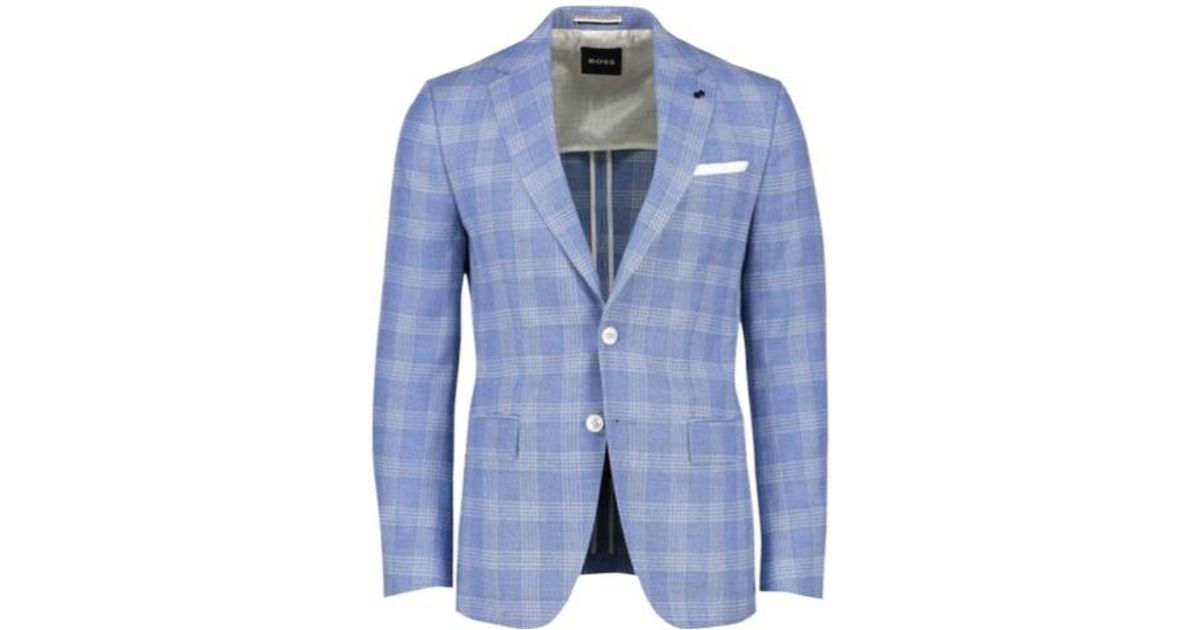 BOSS Checked Suit Coat in Blue for Men | Lyst UK