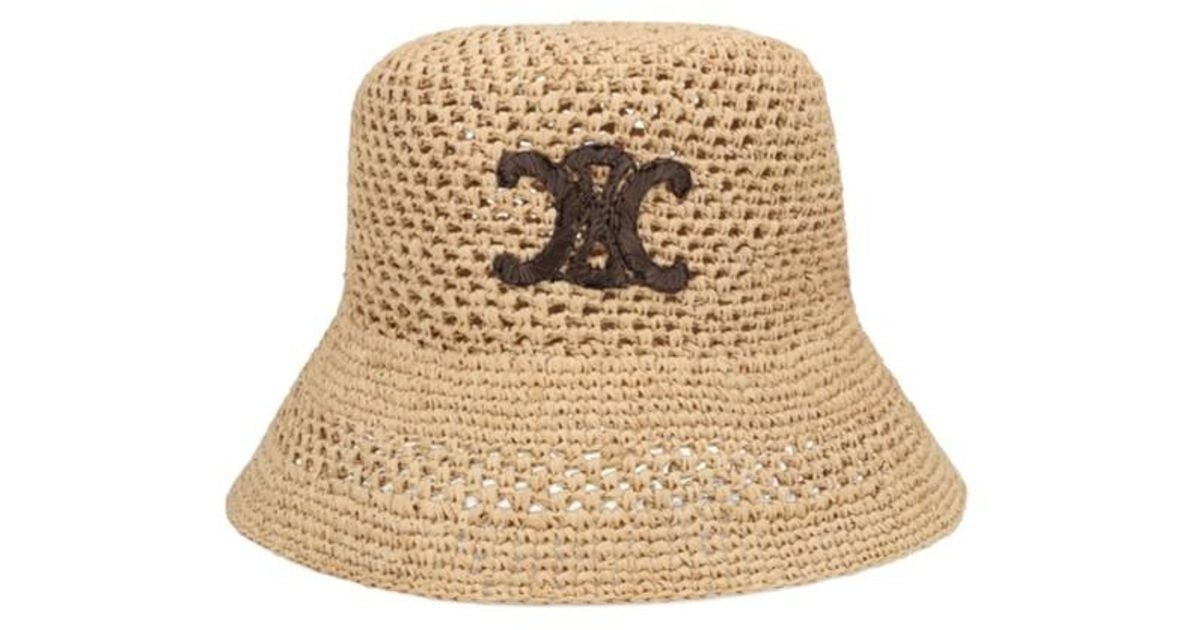 Celine Black and Brown Logo Bucket Hat Celine Triomphe Bucket Hat In Natural Raffia / Black | Lyst main image 3