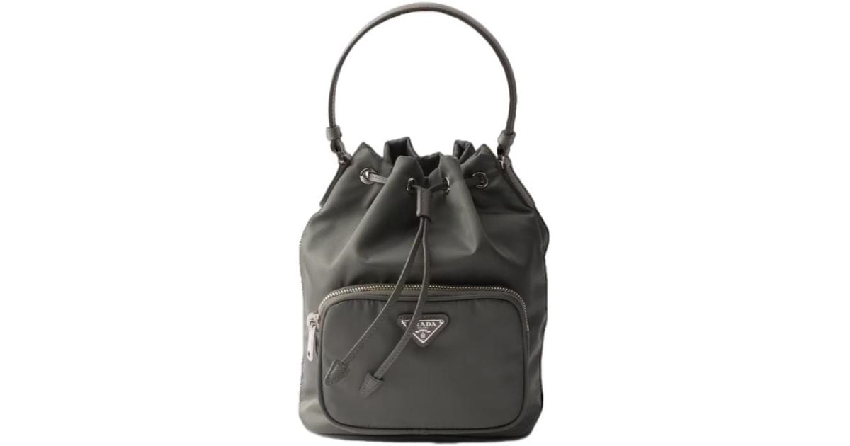 Prada Duet Re-Nylon Bucket Bag in Black | Lyst