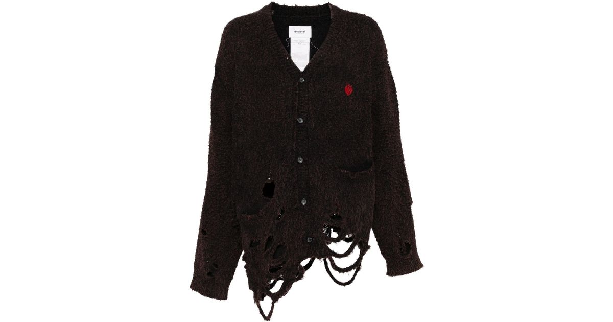 Doublet Distressed-Effect Knitted Cardigan in Black for Men | Lyst