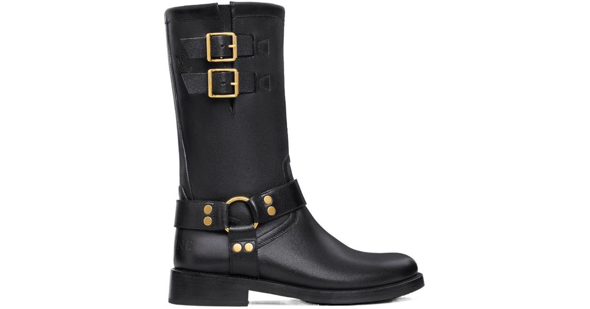 Celine Biker Mid Boot With Harness in Black | Lyst