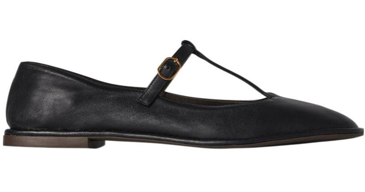 The Row Square T-Strap Flat Shoes in Black | Lyst