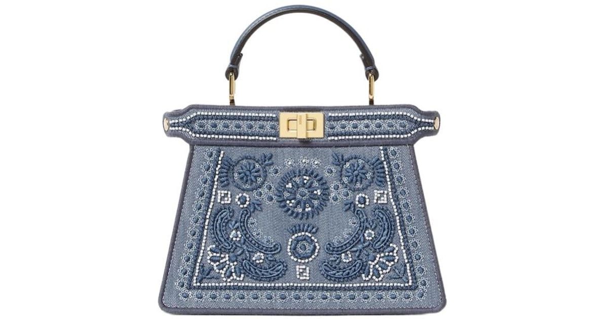 Fendi Denim Bag With Coral Bandana Embroidery in Blue | Lyst