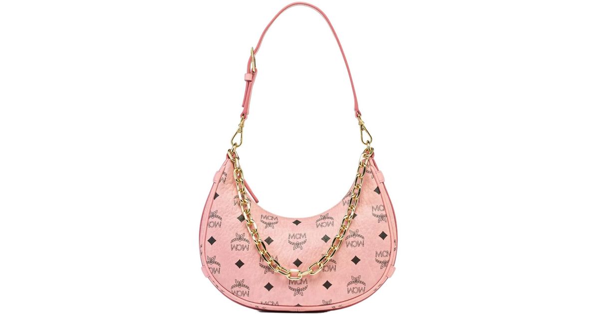 MCM Monogram Printed Zipped Tote Bag in Pink | Lyst