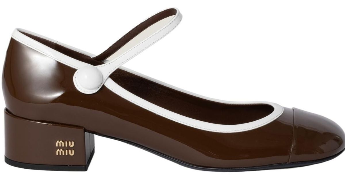 Miu Miu Two-Tone Patent Leather Mary Jane Pumps in Brown | Lyst