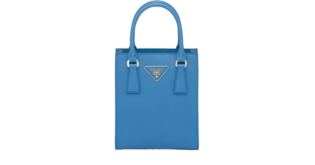 Prada Triangle-Logo Saffiano-Leather Tote Bag in Blue | Lyst