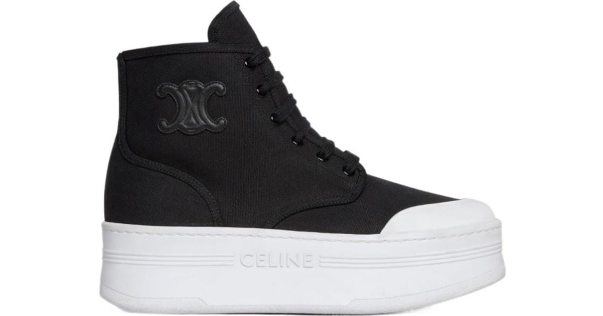 Celine Triomphe Platform High-Top Sneakers in Black | Lyst