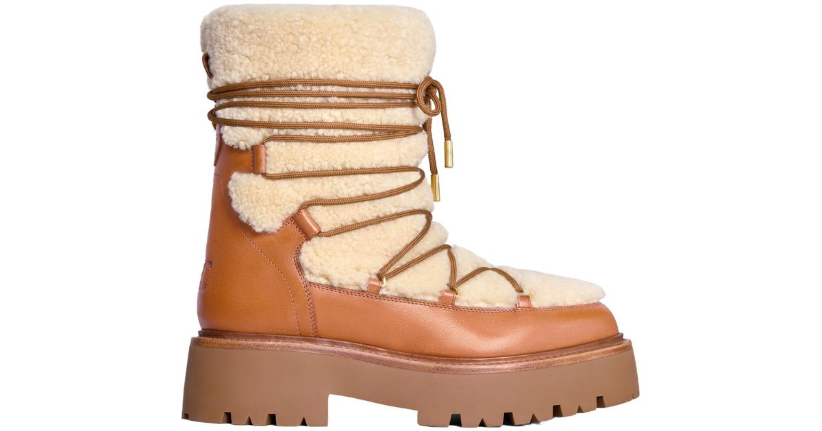 Celine Bulky Lace-Up Boot in Brown | Lyst