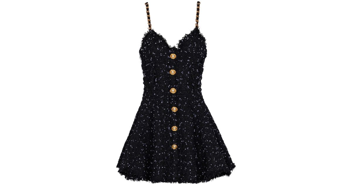 princess polly baby blue dress Buttoned Tweed Dress - Black main image 1