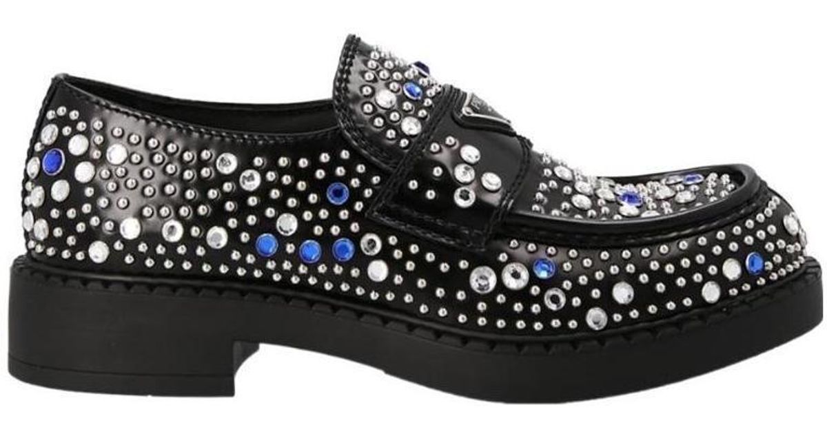 Prada Brushed-Leather Loafers With Studs And Rhinestones in  display picture 2