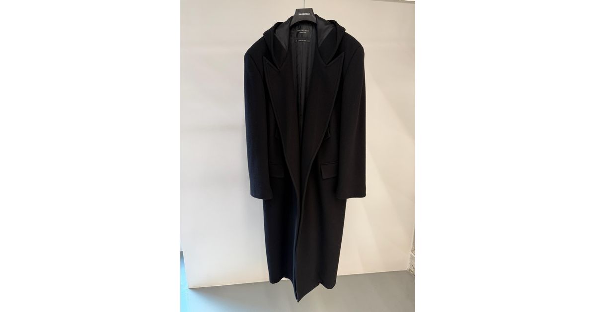 Balenciaga Hooded Long Coat in Black for Men | Lyst