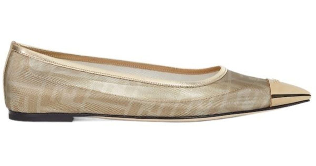 Fendi Champagne-Coloured Metallic Ff Mesh Ballet Flats in  display picture 1