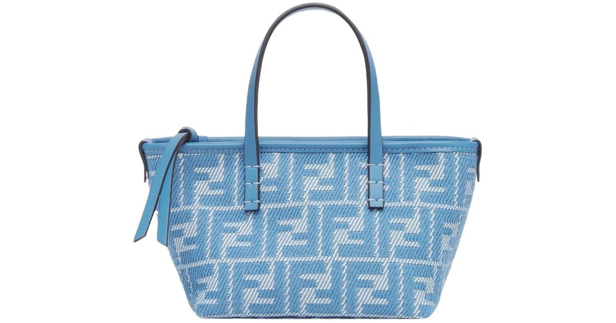 Fendi Roll Mini Ff Jacquard Mini Tote Bag in Blue | Lyst